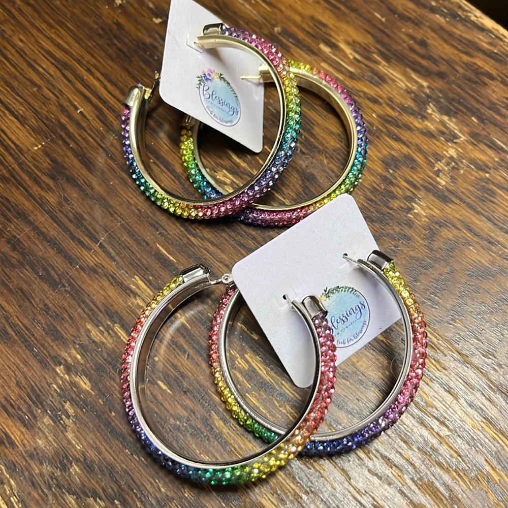 🏷️ Rainbow Crystal Hoops Gold or Silver